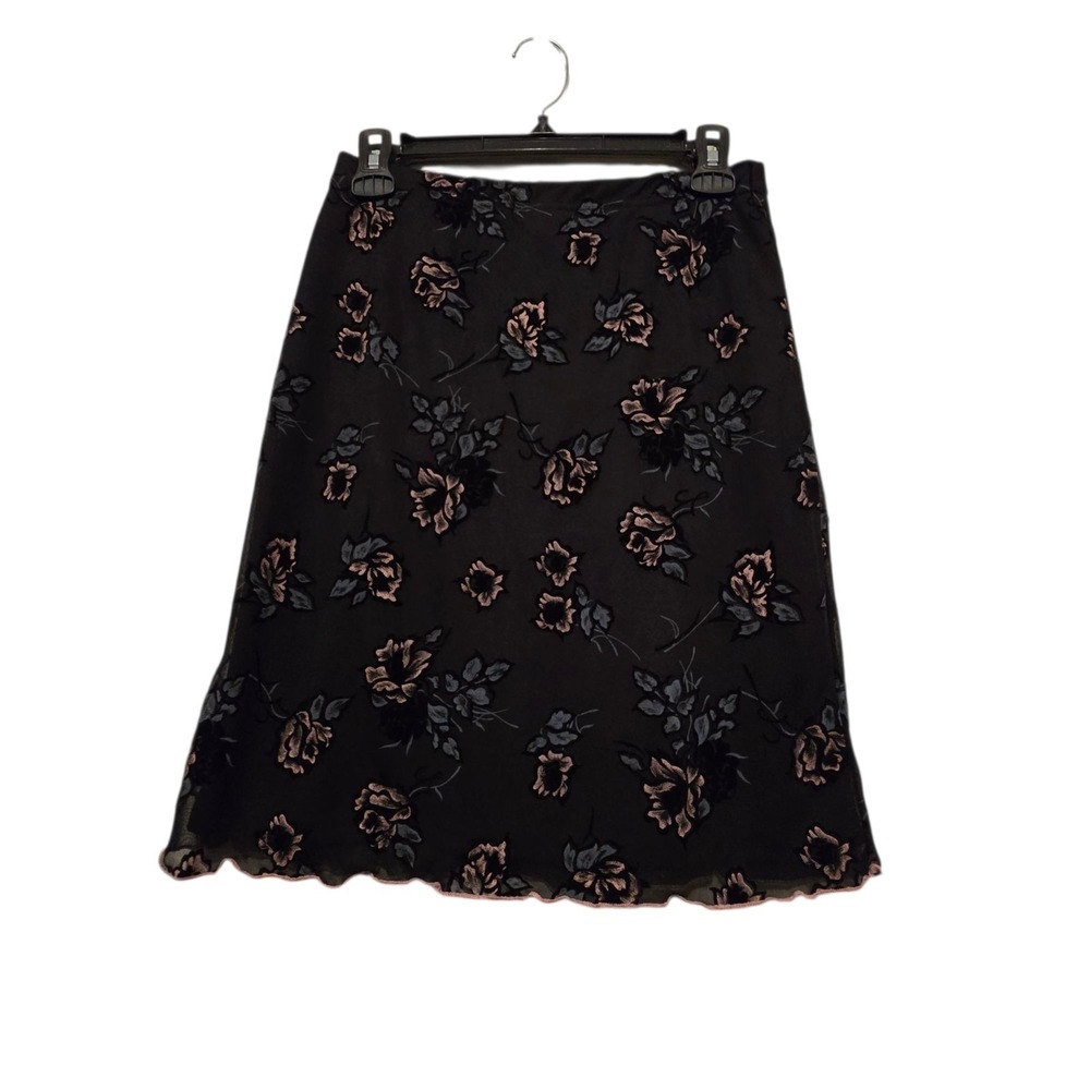 Vtg‎ Identity Mesh Dark Floral Skirt Womens MED Whimsigoth Fairy Grunge Goth USA